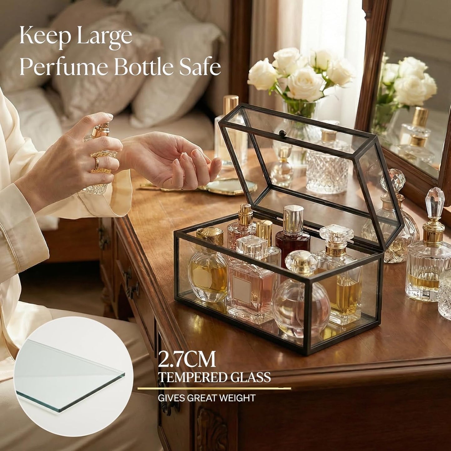 Lipstick Organizer - 40 Slot Glass Display Box for Perfume & Skincare | Easy-Access Vanity Storage Solution