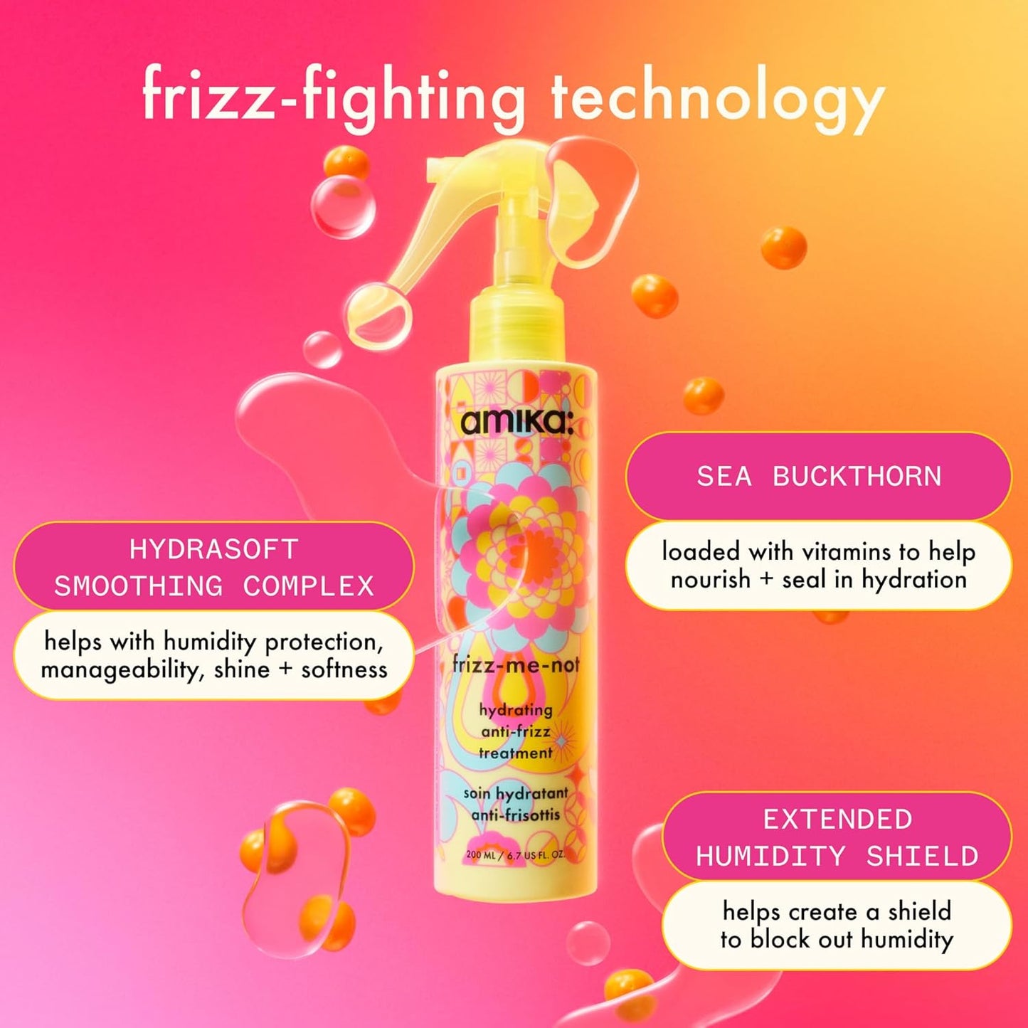 Amika Frizz-Me-Not Hydrating Anti-Frizz Treatment - Lightweight Spray for Medium to Thick Hair, Humidity & Heat Protection | Smooth Frizz for Up to 3 Days