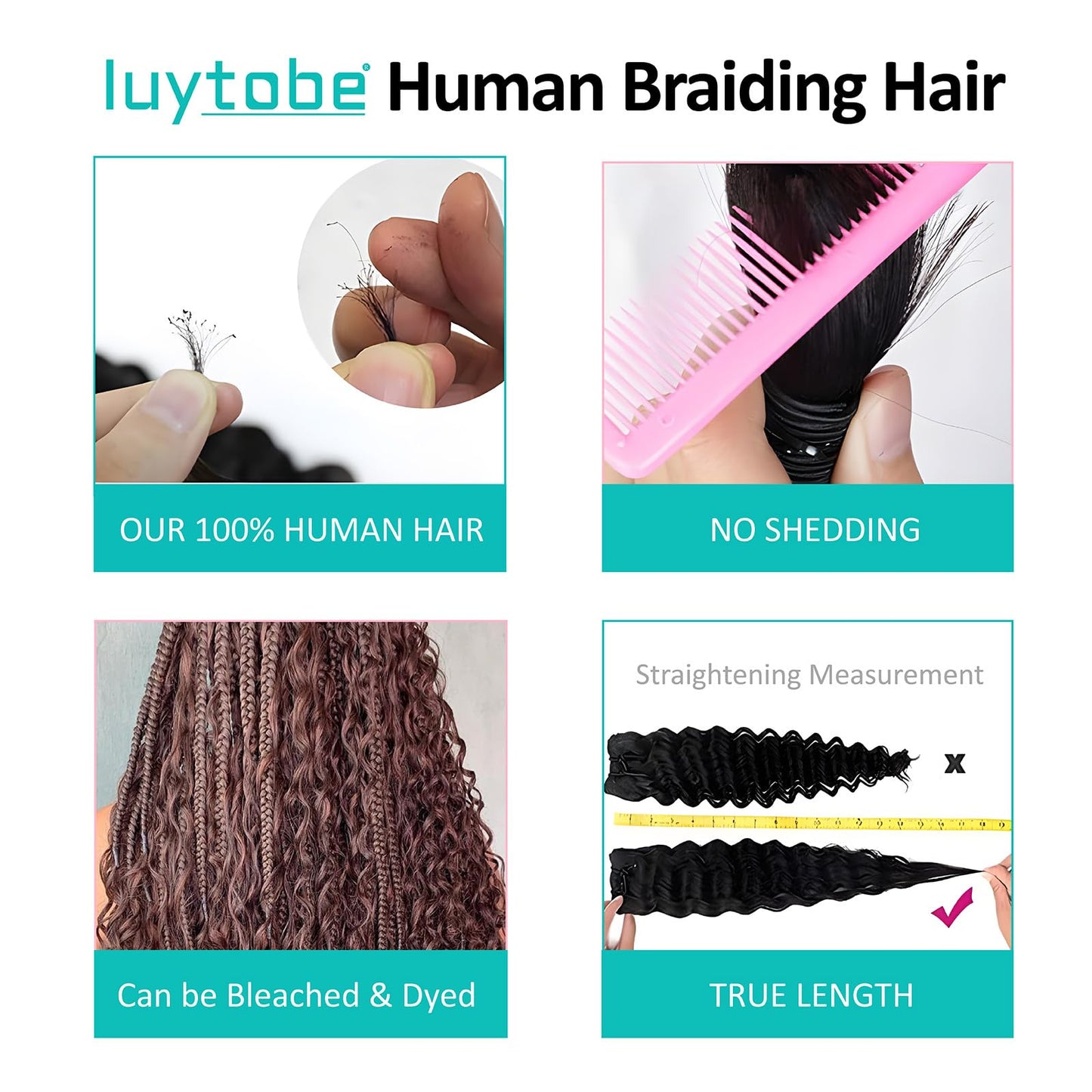 Boho Human Braiding Hair 14 Inch for Knotless Braids - 2 Bundles 100g Deep Wave Bulk Curly Hair (Natural Color)
