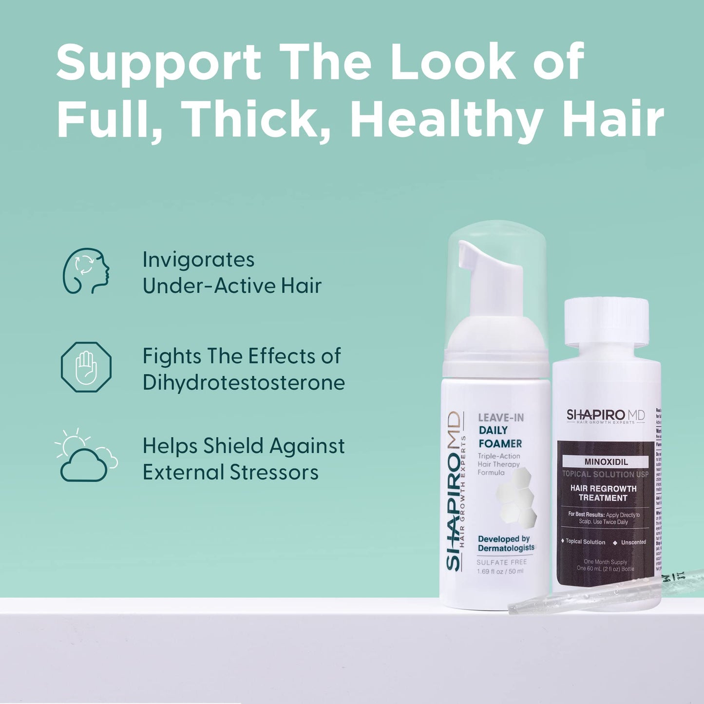 Shapiro MD Hair Growth Experts Womens Hair Regrowth Travel Kit: Leave-In Foamer, 2% Minoxidil. Experience Healthier, Fuller and Thicker looking Hair