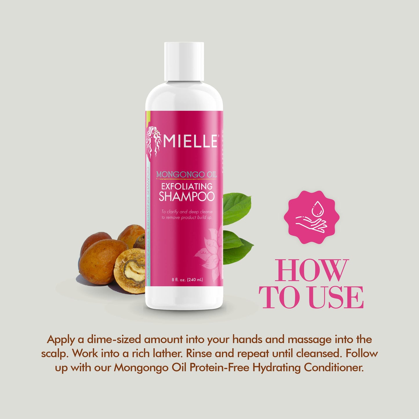 Mielle Organics Mongongo Oil Exfoliating Hair Shampoo - Sulfate-Free Shampoo & Scalp Exfoliator to Remove Dirt, Oil & Product Build-Up - Maintains Essential Moisture (8 Fl Oz)