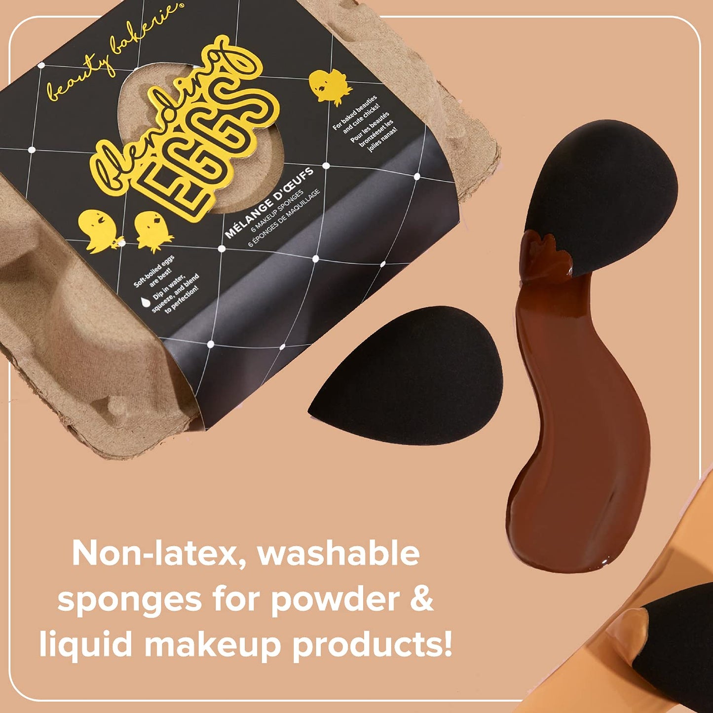 Beauty Bakerie Blending Egg Beauty Sponge Cosmetic Face Make up Blender Sponge Applicator for Powder, Liquid, Foundation, Concealer and Blending, Latex Free 6 Pack Set, Organic Brown