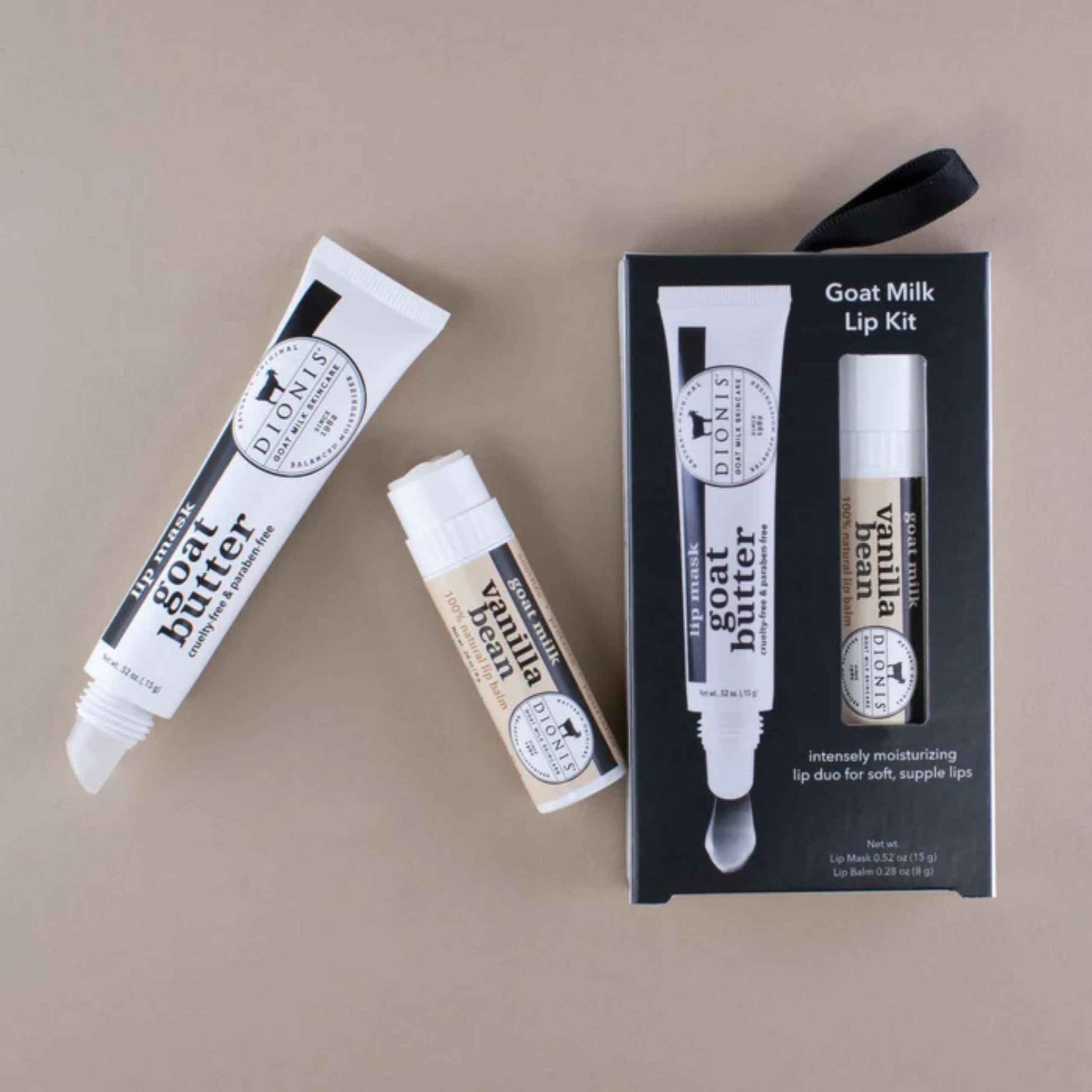 Dionis Goat Butter Overnight Lip Mask & Lip Balm Kit - Goat Milk, Jojoba & Moringa Oils Moisturize & Repair Chapped Lips Overnight while Lip Balm Keeps Moisture Locked In All Day, Vanilla Bean