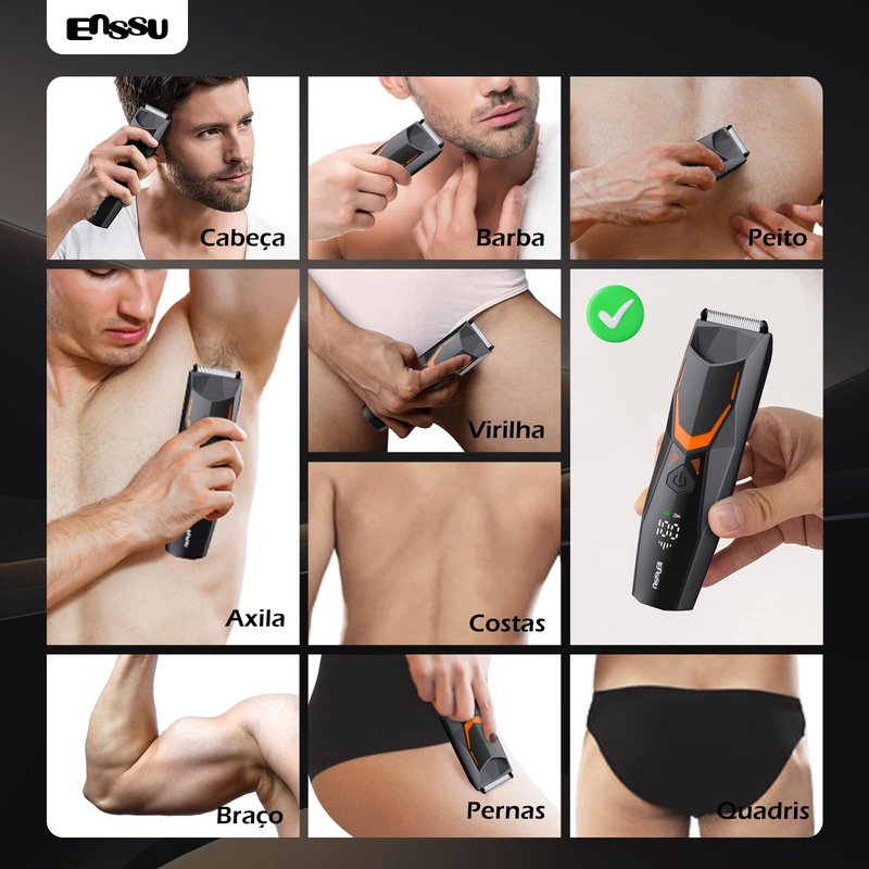 ENSSU Manscape Body Hair Trimmer for Men with LED Light for Balls/Pubic/Groin/Legs/Chest, IPX7 Waterproof Body Groomer with Ceramic Blade, Fast Charging Shaver for Wet or Dry Use