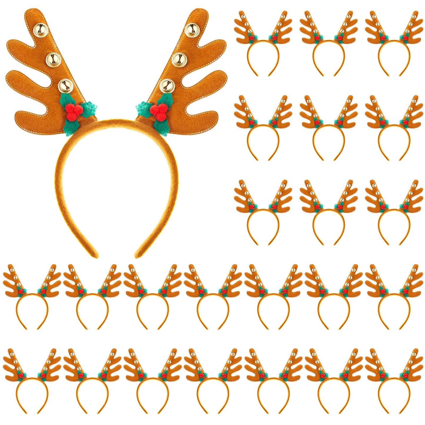Riceshoot 24 Pcs Christmas Antler Headband Reindeer Headband Deer Plush Ear Antler Hair Hoop Beauty Accessory for Xmas Party