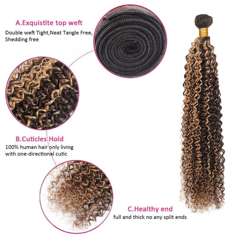 Wahairse Human Hair Bundles Jerry Curly P4/30 Color Human Hair Unprocessed Brazilian Virgin 3 Bundles Quick Weave Human Hair Extensions 300g (P4/30 Jerry Curly,12 14 16)