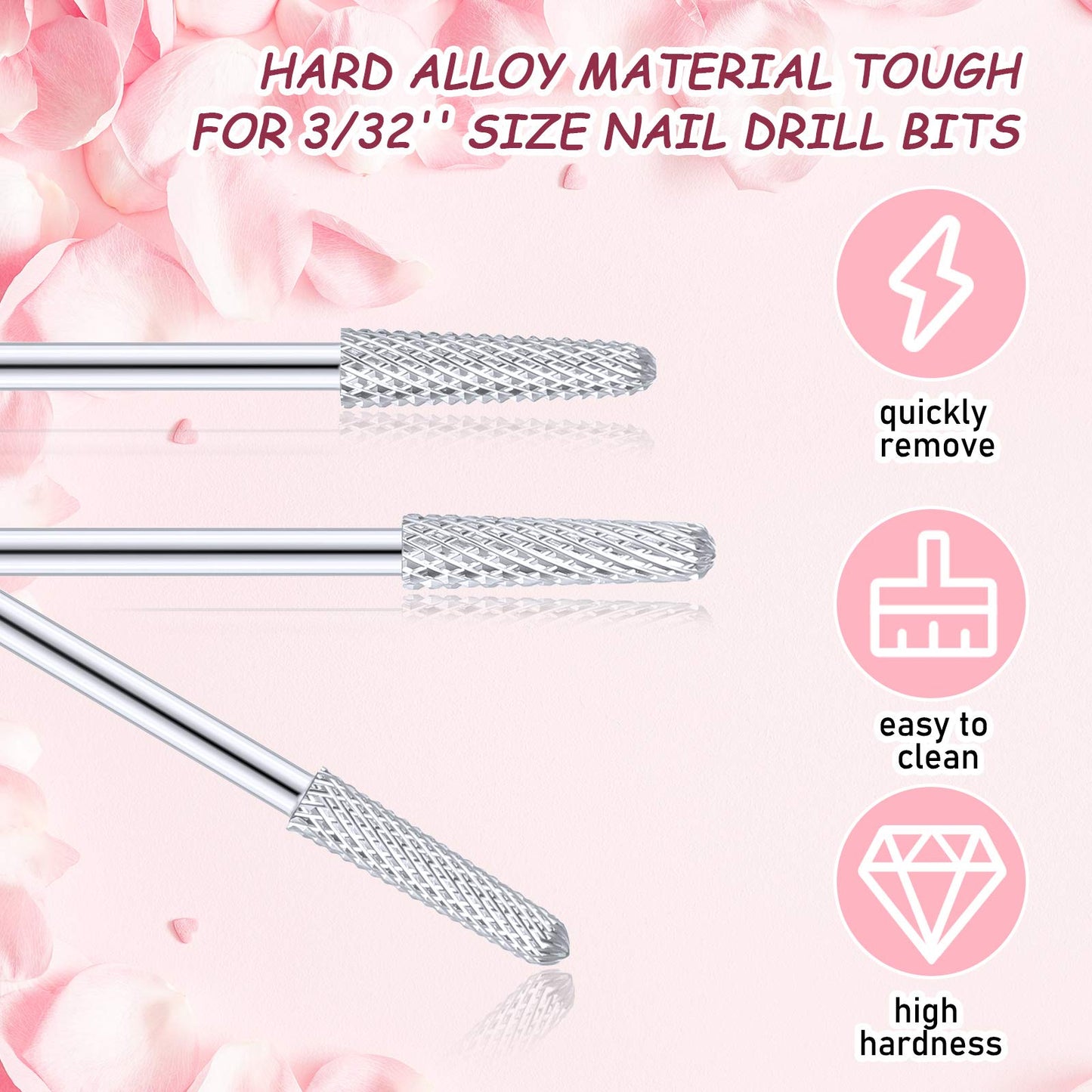 3 Pieces Nail Drill Bits Cone Shape Carbide Nail Drill Bits for Manicure Pedicure Tools Machine, 3/32 Inch Shank Size, Grit Size XF, F, M (Silver)