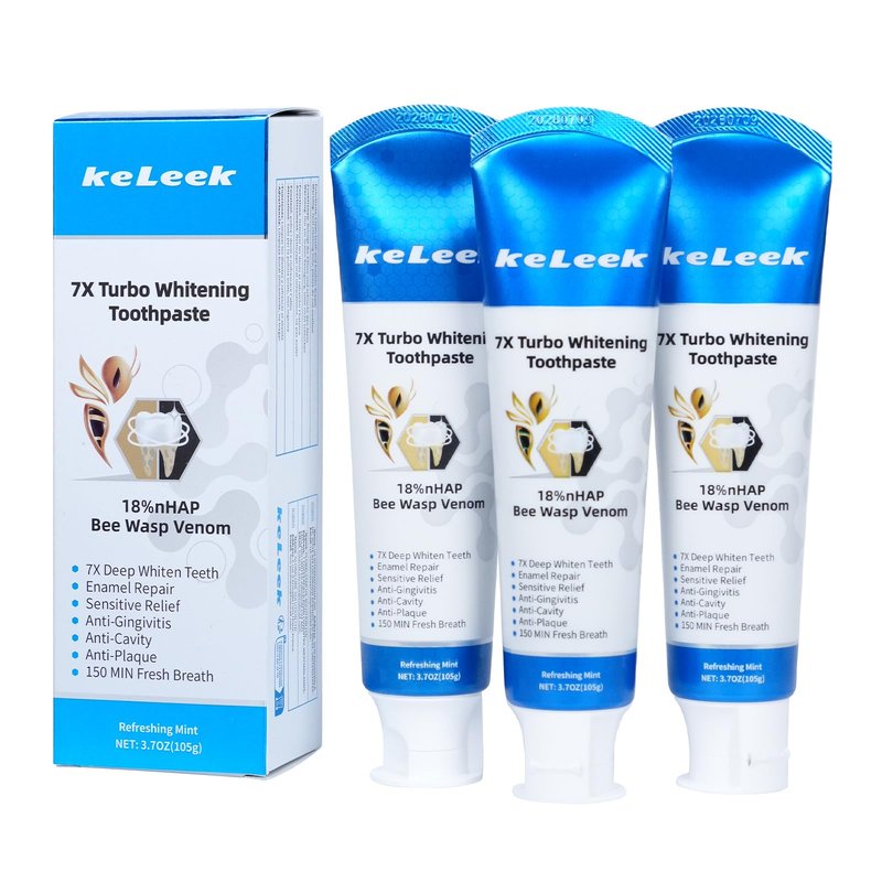 KeLeek 3-Pack 7X Turbo Whitening Hydroxyapatite Bee Wasp Venom Toothpaste for Enamel,Sensitive Teeth,Anti-Gingivitis,Anticavity,Antiplaque -150 MIN Fresh Breath