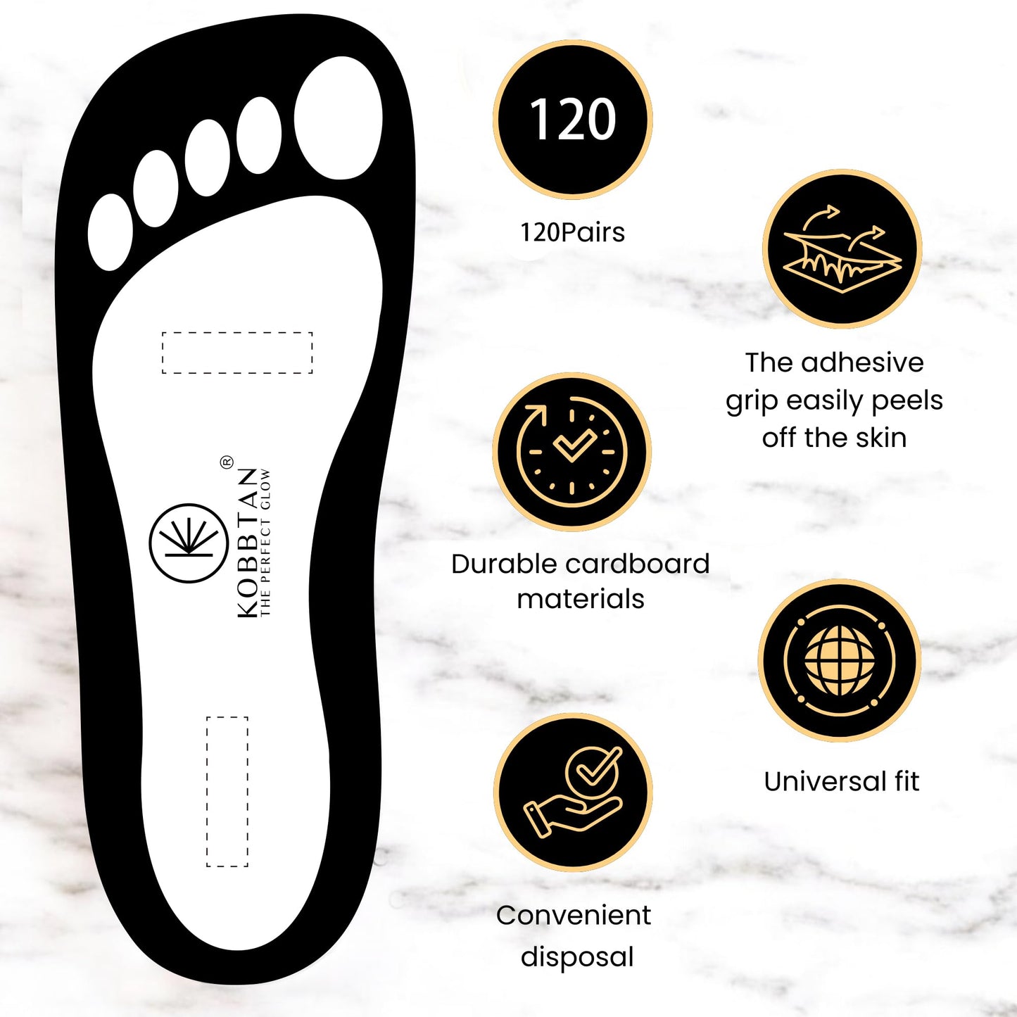 KobbTan 120Pairs Spray Tan Feet Pads Disposable & Economic for Spray tanning,Use in Tanning booth,Sunless Tanning at Home or Beauty Salon-Non Slip-Comfortable-Hygienic-Ultra Bronzing (Black)