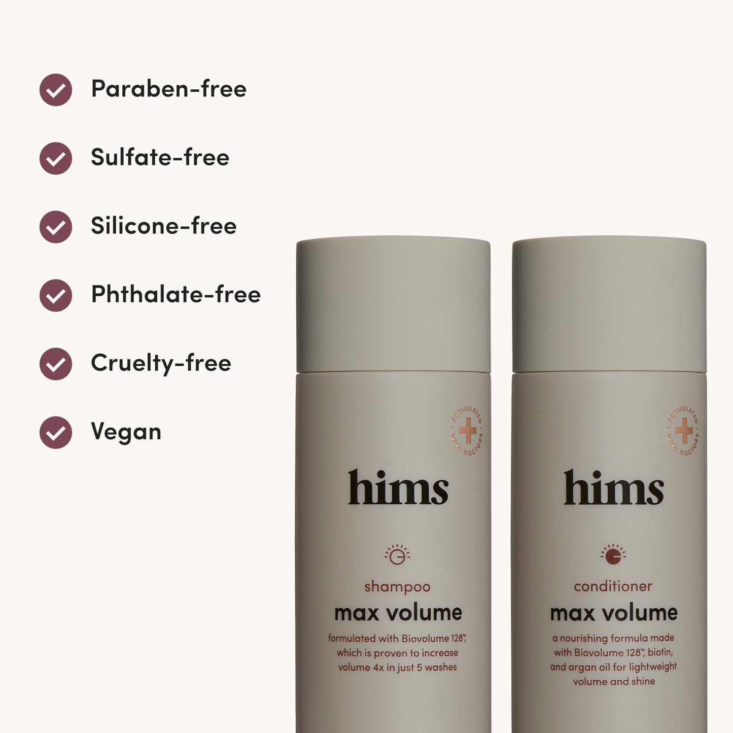 hims Max Volume Shampoo & Conditioner Set - Biovolume 128, Biotin, & Argan Oil - Root Lift & Moisturizing for Fine Hair - Sulfate-Free, Paraben-Free, Vegan - Citrus Spice Scent - 6.4 Fl Oz Each