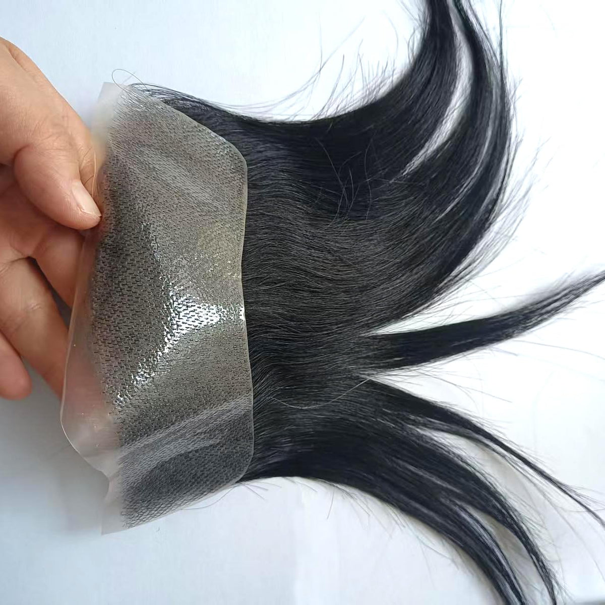SeraphicWig Mens Toupee Hair Piece for Men Frontal Forehead Hairpiece V-shape Natural Hairline Skin PU Around Hair Base Size 1.57x6.29 inch Natural Black