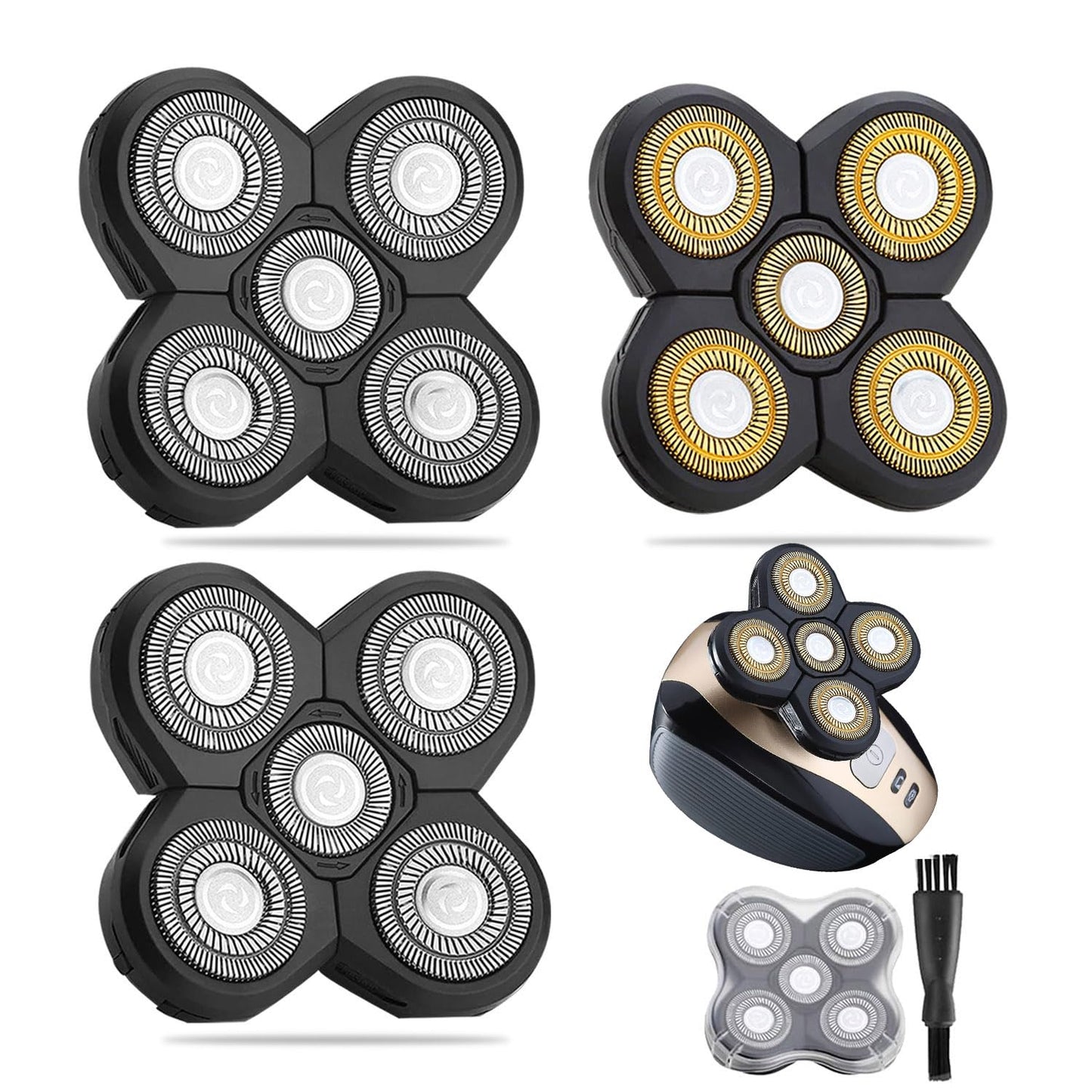 3PCS Replacement Heads for Universal 5-Blade Head Shavers - Black & Gold