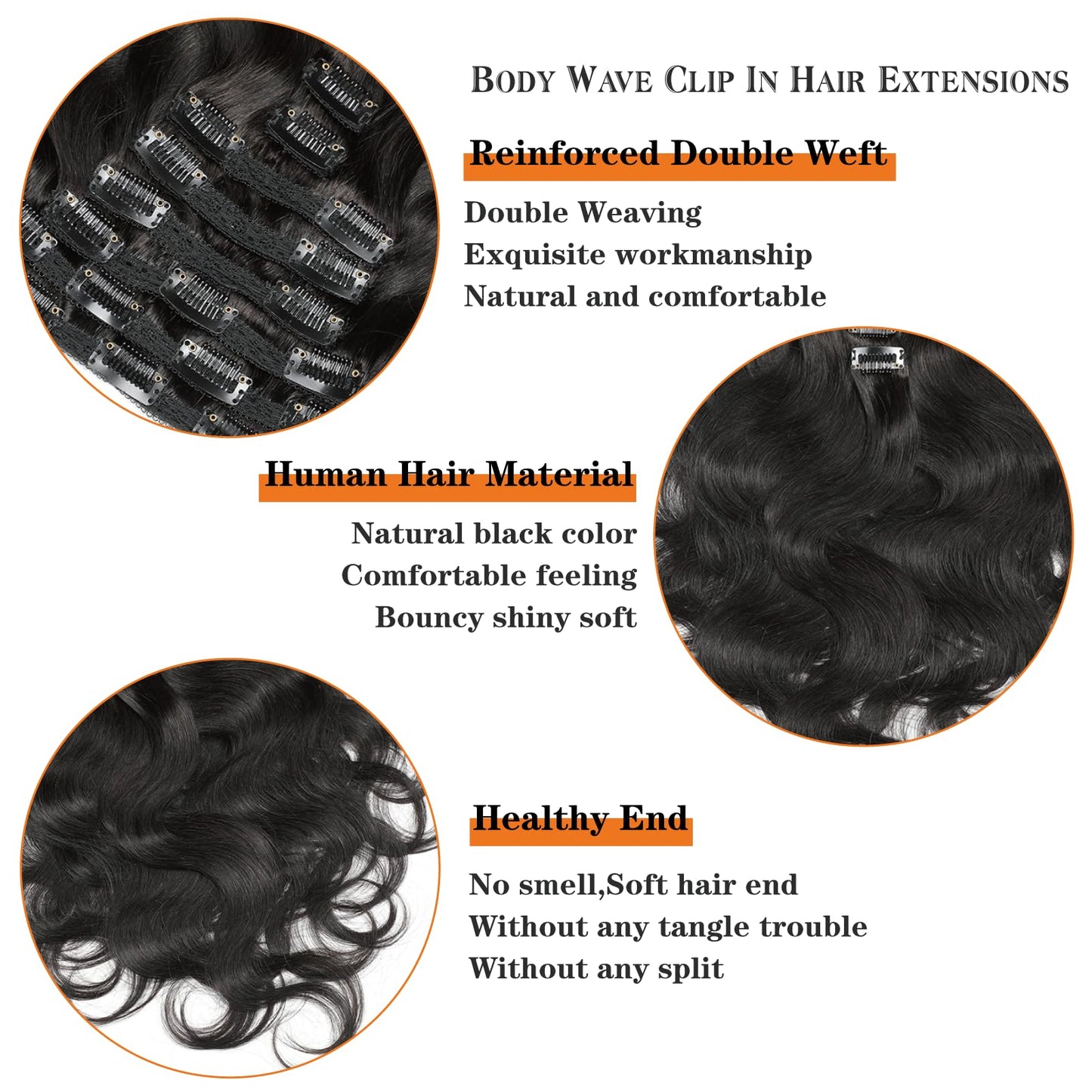 Yacurcur Body Wave Clip Ins Human Hair 8Pcs/Set 120 Gram Body Wave Clip in Hair Extensions 10A Brazilian Virgin Human Hair for Black Women Natural Black Color 16 Inch
