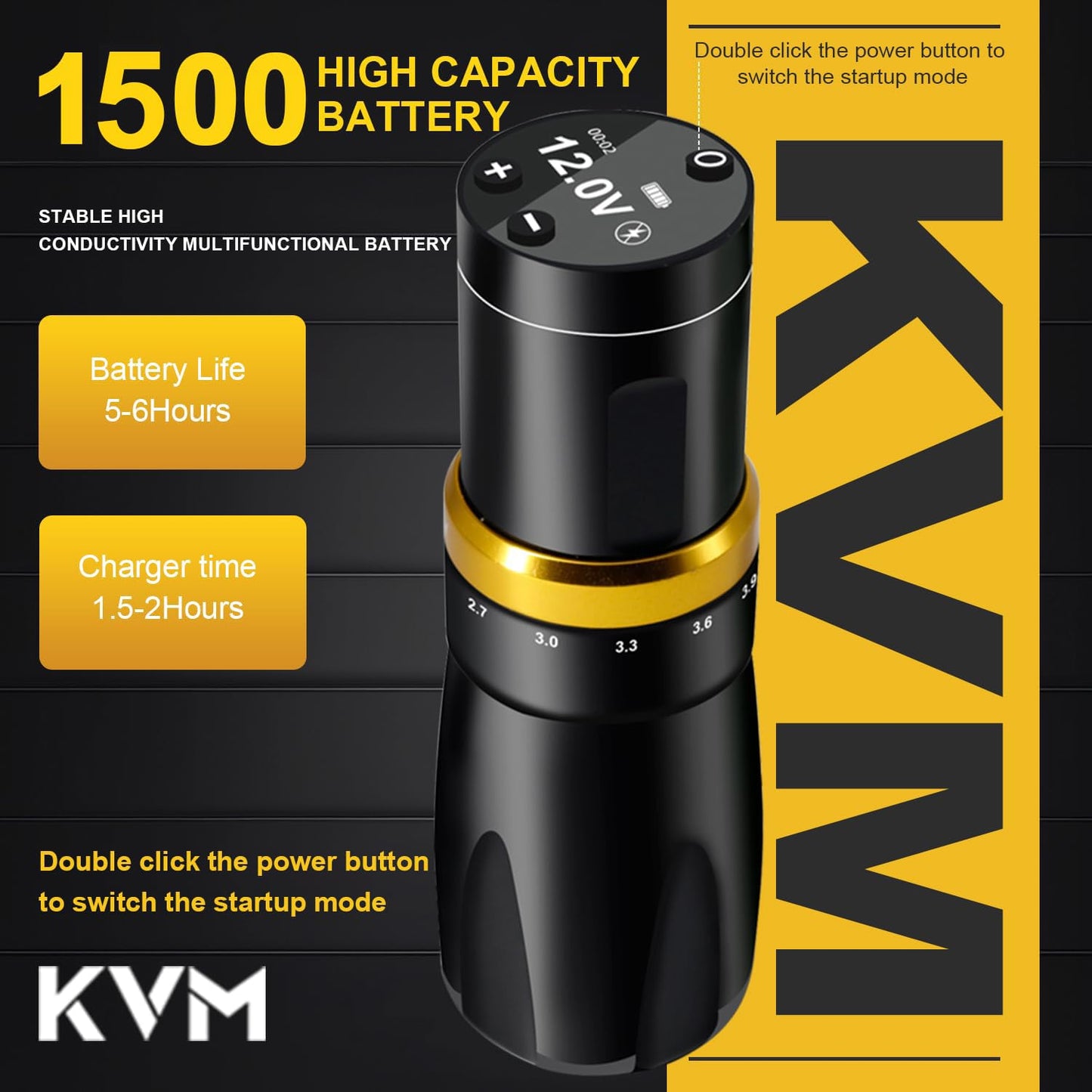 KVM Tattoo Pen Kit,Shorter Body Design,Wireless Tattoo Machine,7 Adjustable Stroke Options,Shorter Body Design,1500mAh Power Supply,Suitable for Professional Tattoo Artists and Tattoo Enthusiasts