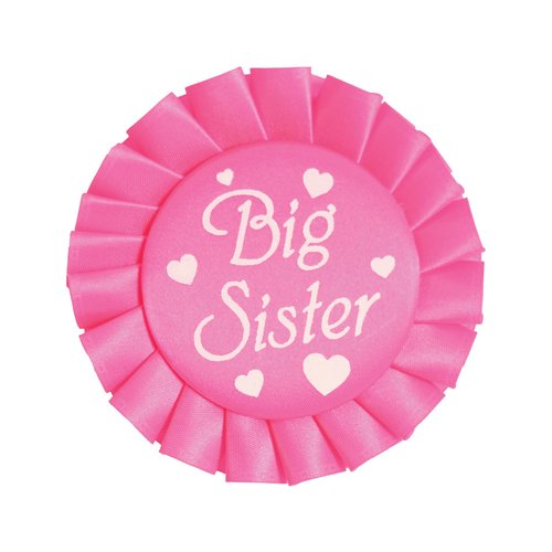 Beistle Big Sister Baby Shower Button Pin Badge, Cerise/White