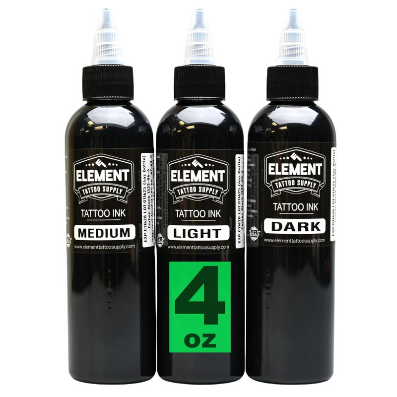 Element Tattoo Supply Greywash Tattoo Ink Set Professional Tattooing Supplies Light Medium and Dark Shades for Outlining Shading and Blending 4oz Bottles