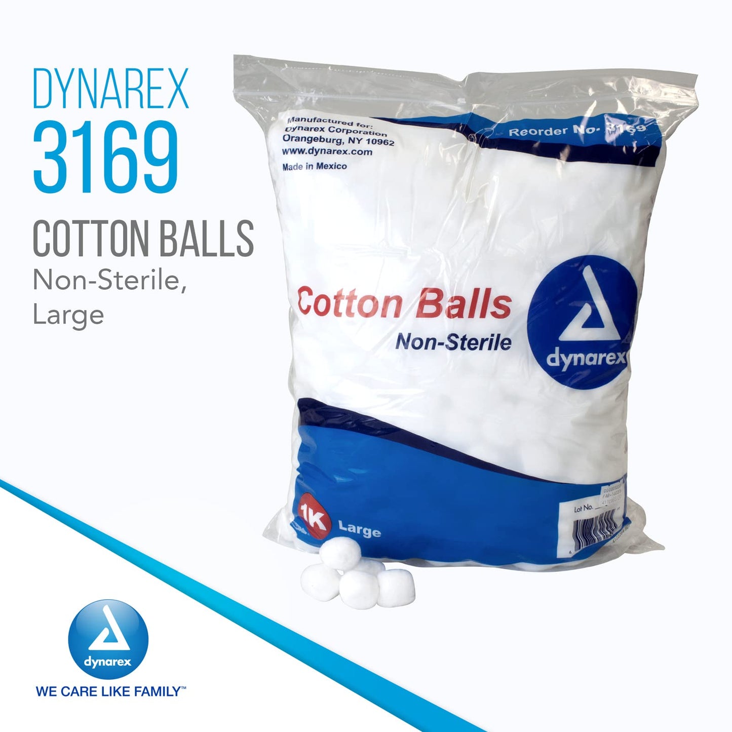 Dynarex Cotton Ball Large, Non-Sterile, 1,000 Count (Pack of 2)