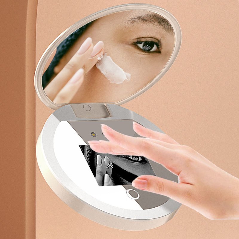 Vvikizy 2X Magnification Makeup Mirror with LED Light Mirror for Sunscreen Test with LED Light, Portable Cosmetic Mirror for Travel, Ideal for Sunscreen Compact & Travel Mirrors