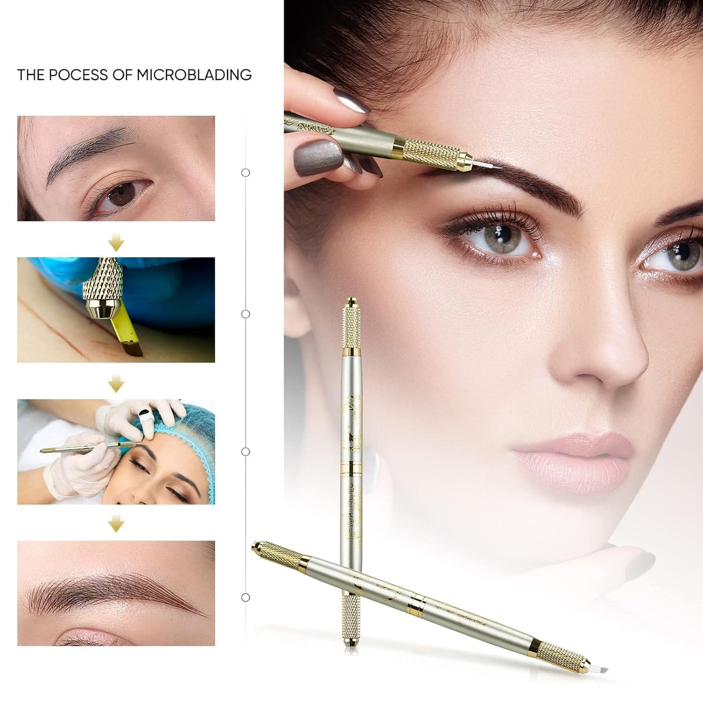 Mokohoa Microblading Eyebrow Pen Kits, Microblade Eyebrow Pencil,Microblading Supply,Permanent Eyebrow Makeup Tattoo Pen Kit for Beginners & Artist &Zipper Bag,Blades,Ink Cups,Finger Gloves