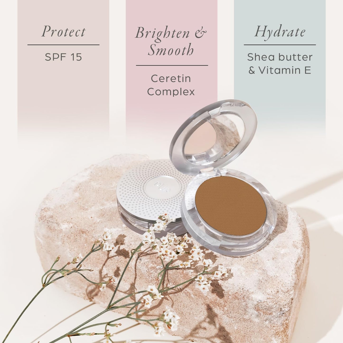 PUR Beauty 4-in-1 Pressed Mineral Makeup Powder Foundation with SPF 15 - Concealer & Finishing Compact Pressed Powder for Face - Buildable Medium to Full Coverage Foundation Powder (Cocoa)