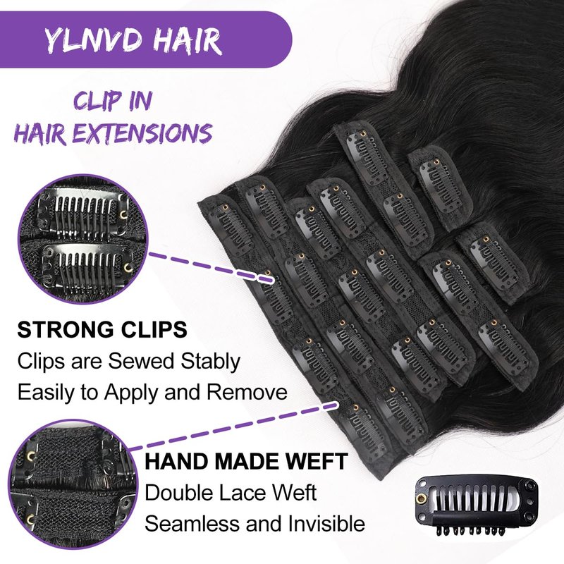 Body Wave Clip in Hair Extensions Real Human Hair 8Pcs 110g/3.9oz 14 Inch Body Wave Clip ins Brazilian Remy Human Hair Extensions for Women Per Set with 20 Clips Double Weft Natural Black