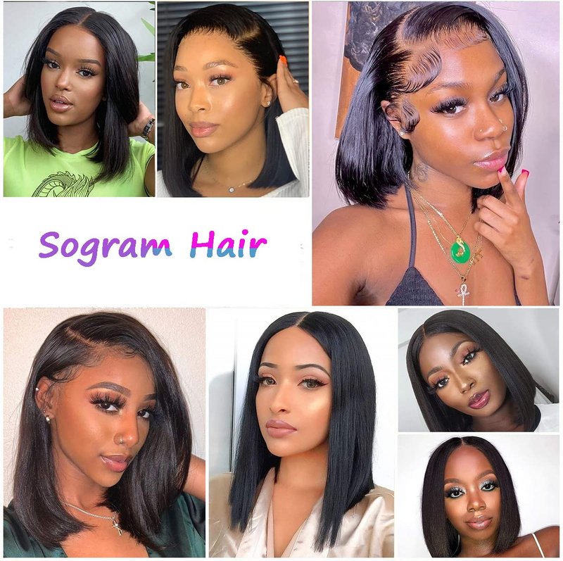 Short Bob Wig Human Hair Straight Wigs for Black Women 13x6 Lace Front Wigs Human Hair 180% Density Brazilian Bob Human Hair Wigs for Beginner Side Part (Natural Color 13x6 Straight Bob, 8 Inch)