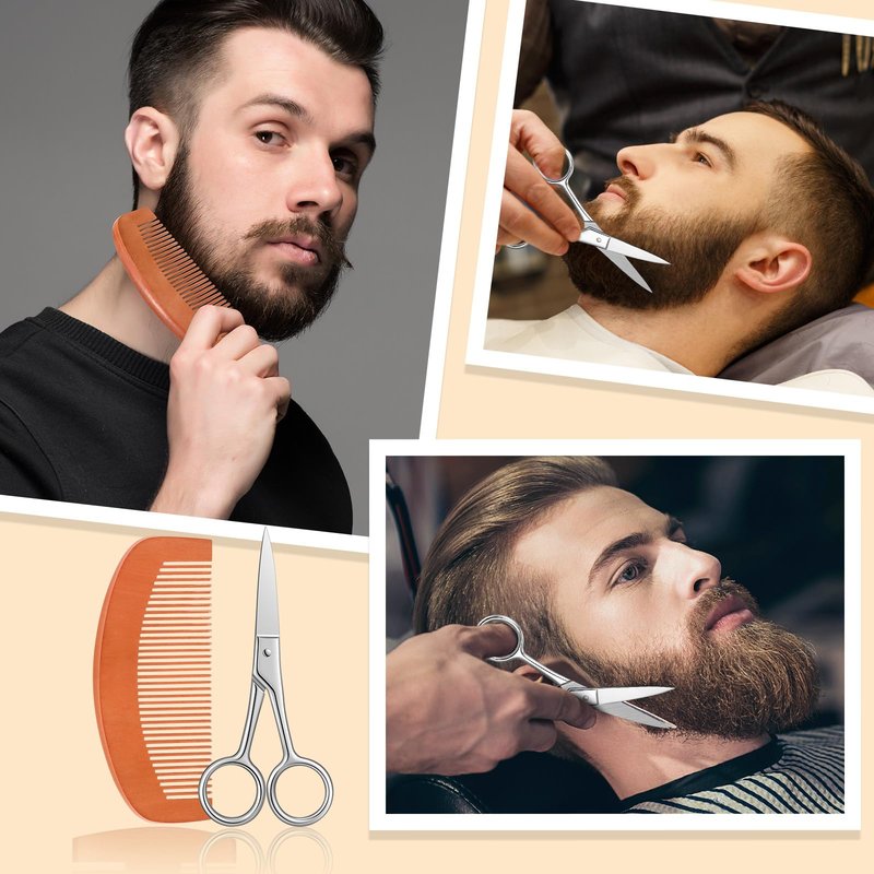 Maitys 10 Sets Beard Brush and Comb Set Bulk Boar Bristle Beard Brush Comb Scissors Kit Gifts for Men Father Colleague Employee Appreciation(Rectangle)