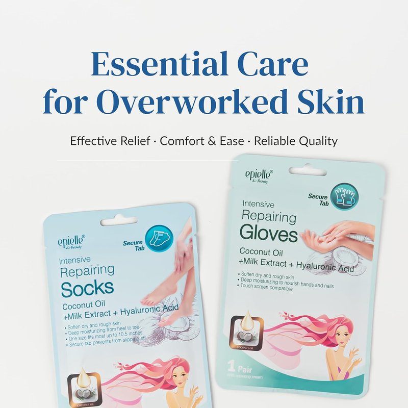 Intensive Repairing Hand Mask - Deep Moisturizing Gloves with Coconut Oil & Milk Extract | 6 Pairs for Soft, Smooth Skin