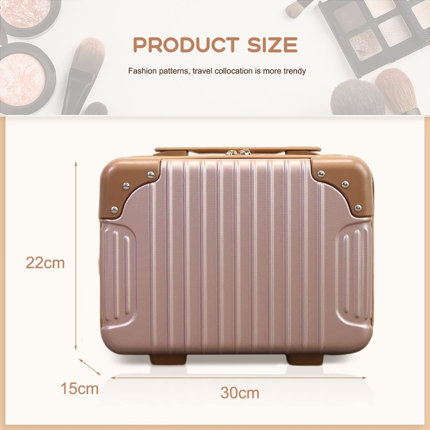 HAHONIA Hard Shell Beauty Case 30 * 15 * 22cm, Portable Waterproof Cosmetic Case with Elastic Band and Zipper, ABS Makeup Travel Case for Women Girl for Lipstick Skin Care