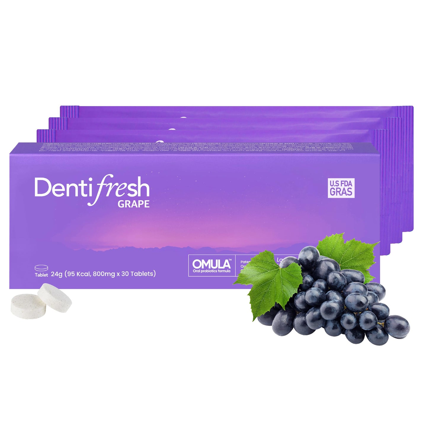 K-Nutra Dentifresh Xylitol Tabs Grape (24g, 30 Tablets) Holiday Gifts 4 Billion CFU, Sugar-Free Oral Probiotics for Teeth & Mouth, Bad Breath Gums, Safe for Bedtime, Mild Grape Flavor with OMULA