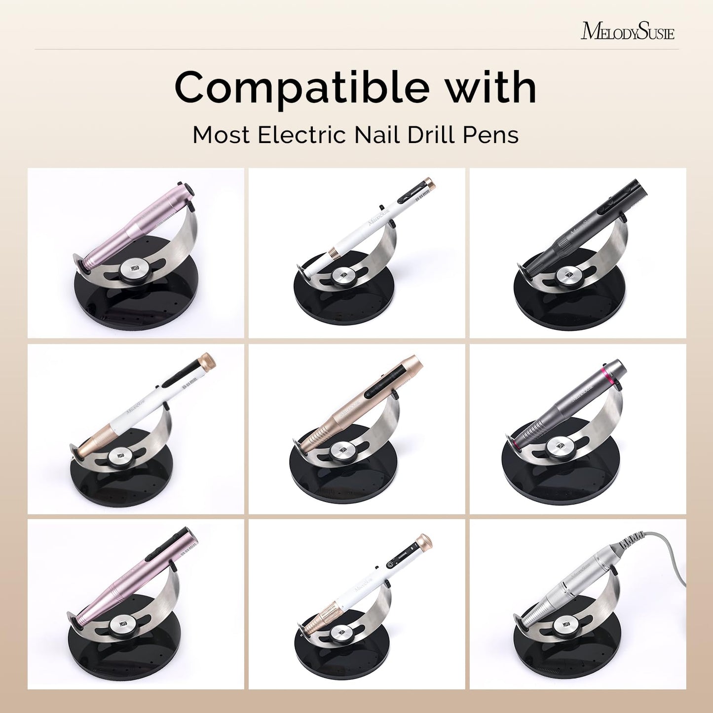 MelodySusie Pen Nail Drill Holder with 10 Drill Bits Holes,Stable Acrylic Base Stand for Most Pen-shaped Electric Nail File,Especially for PC120I,PC120B,PC180G,PC180F,PC180E,PM170F,PM180G,SM220G