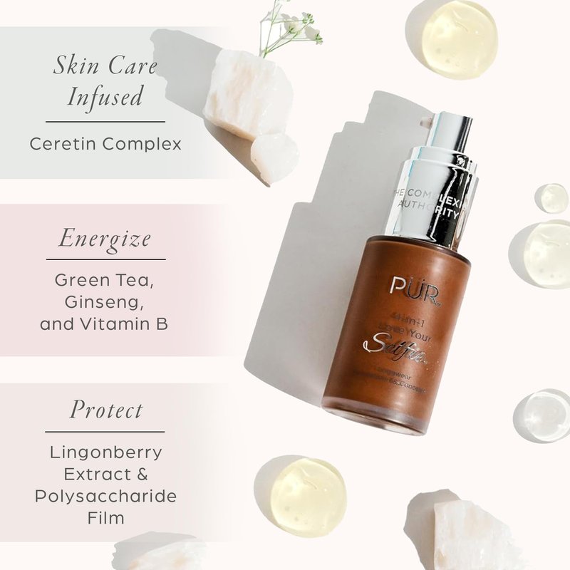 PÜR MINERALS 4-in-1 Love Your Selfie Longwear Foundation and Concealer - Unique, Dual-Applicator Component - Covers Blemishes and Imperfection - Reduce Fine Lines and Wrinkles - TN3-1 oz Makeup