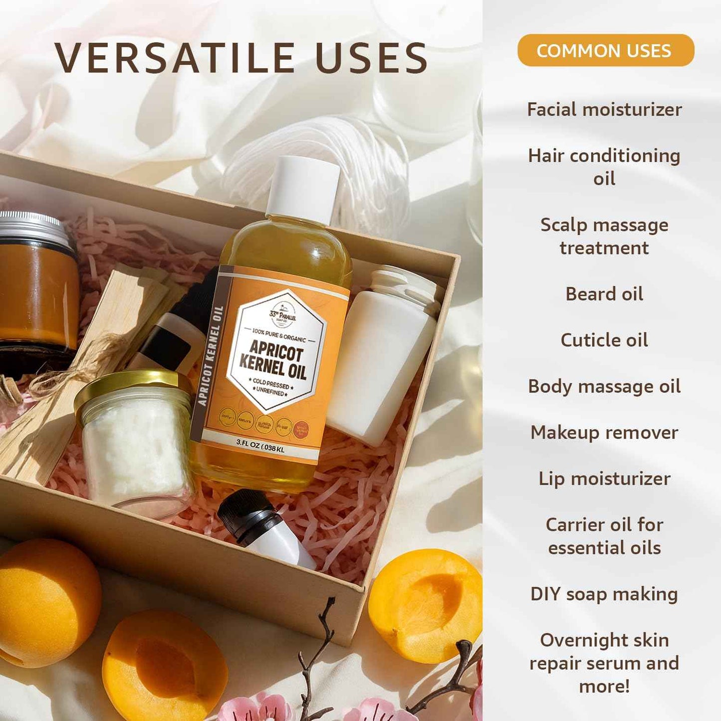 Organic Apricot Kernel Oil (16 Oz) Premium Cold Pressed Unrefined | 100% Pure Apricot Kernel Oil for Skin, Face, Hair, Soap Making, Massage | Carrier for Essential Oils | Available Bulk | 16 FL OZ