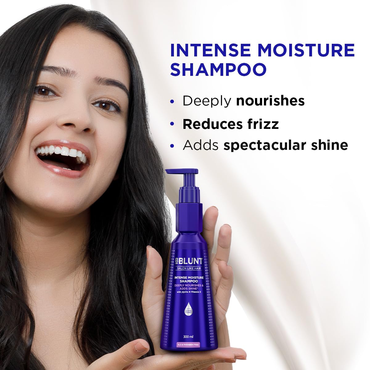 BBLUNT Intense Moisture Shampoo with Jojoba and Vitamin E for Dry & Frizzy Hair Moisturizes & Hydrates Adds Shine For Men & Women 300 ml