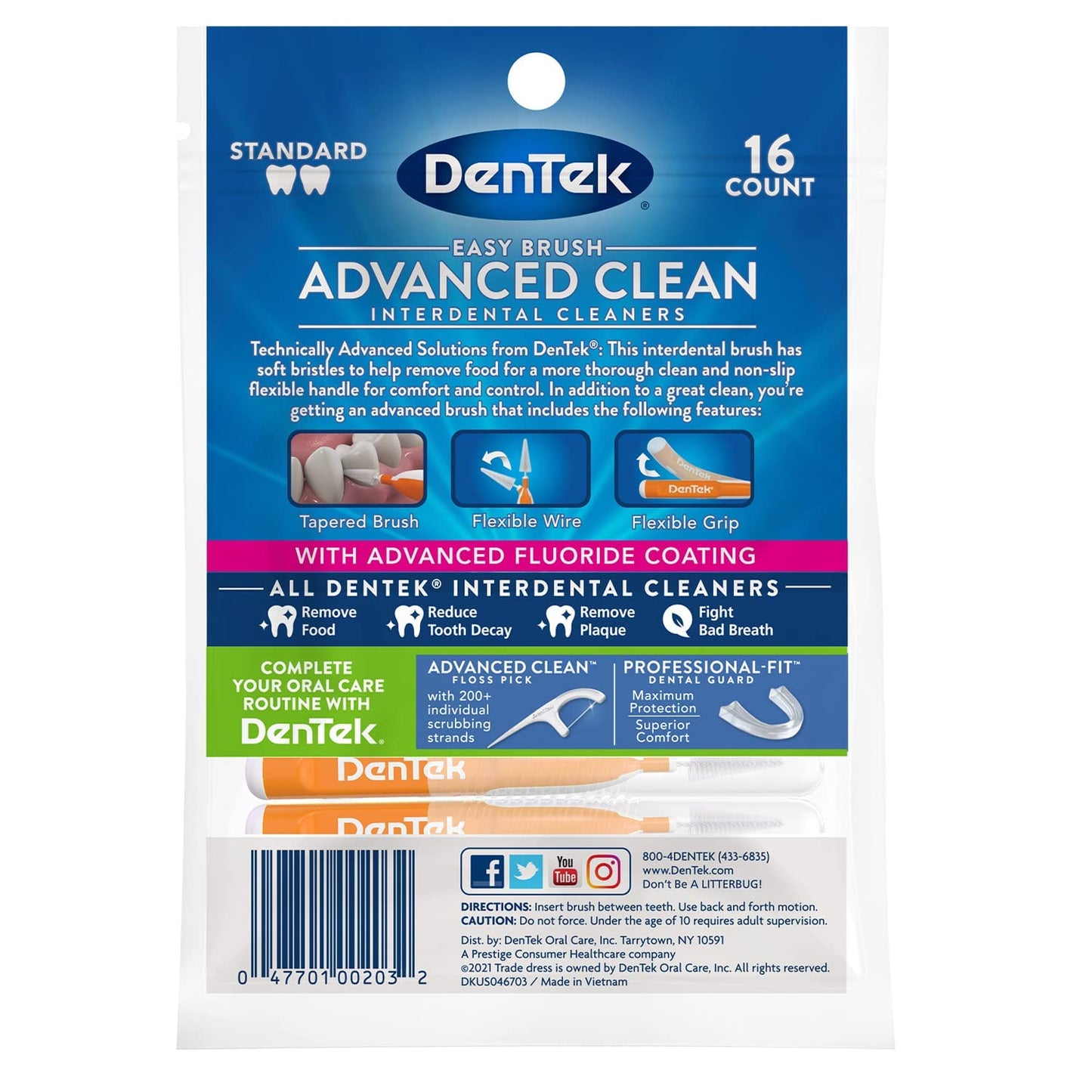 DenTek Easy Brush Interdental Cleaners, Standard Between Teeth Brushes, Plaque Control, Dental Picks for Oral Care, 16 Count (Pack of 5)