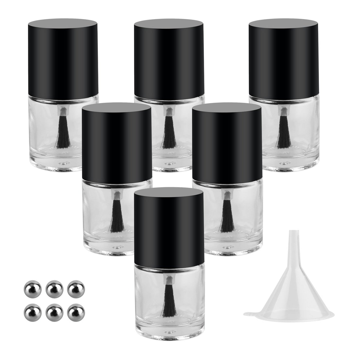 Empty Nail Polish Glass Bottles - 10ML 6PCS Set with Brush Cap, Funnel & Mixing Balls for Nail Art