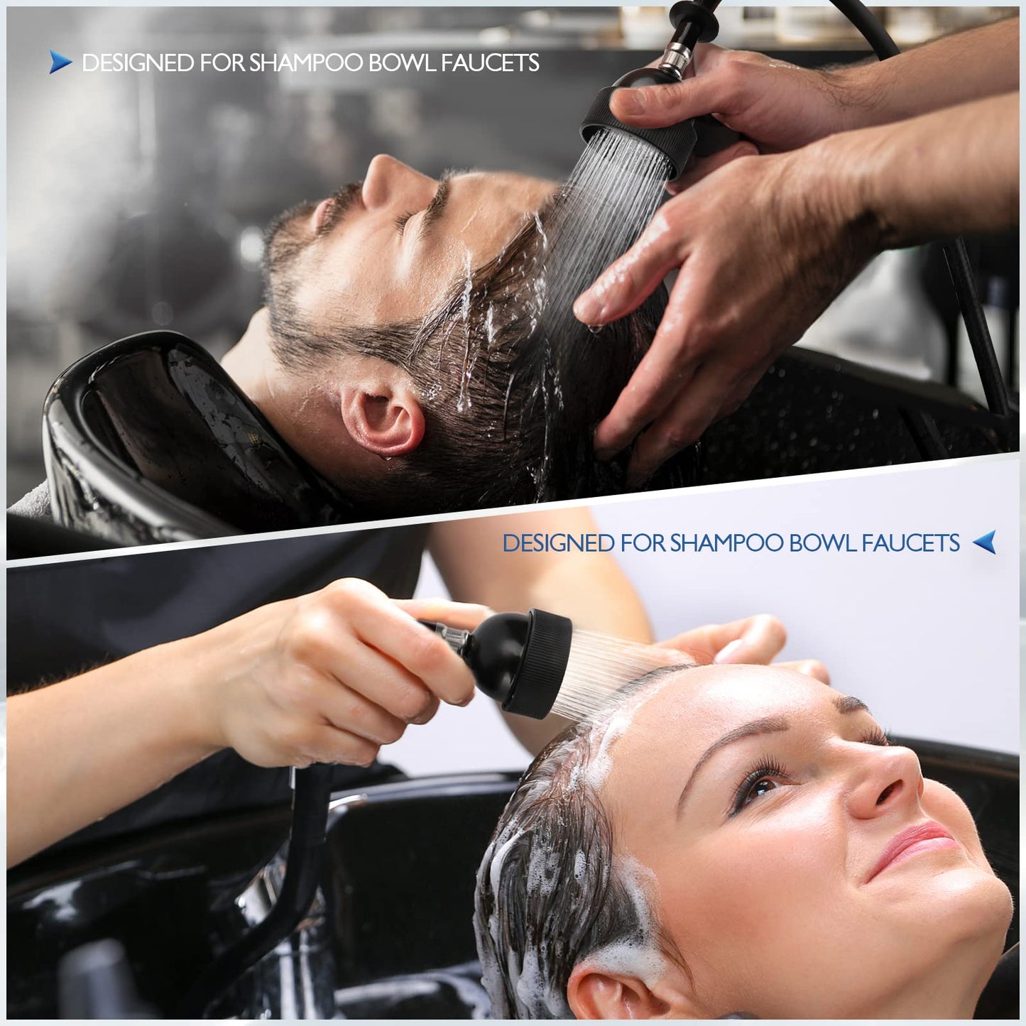 LukLoy UPC Certified Salon Shampoo Bowl Sprayer Head with Black Rubber Hose, Professional Salon Sink Replacement Part for Salon Barber Shop Spa, 1/4" Thread