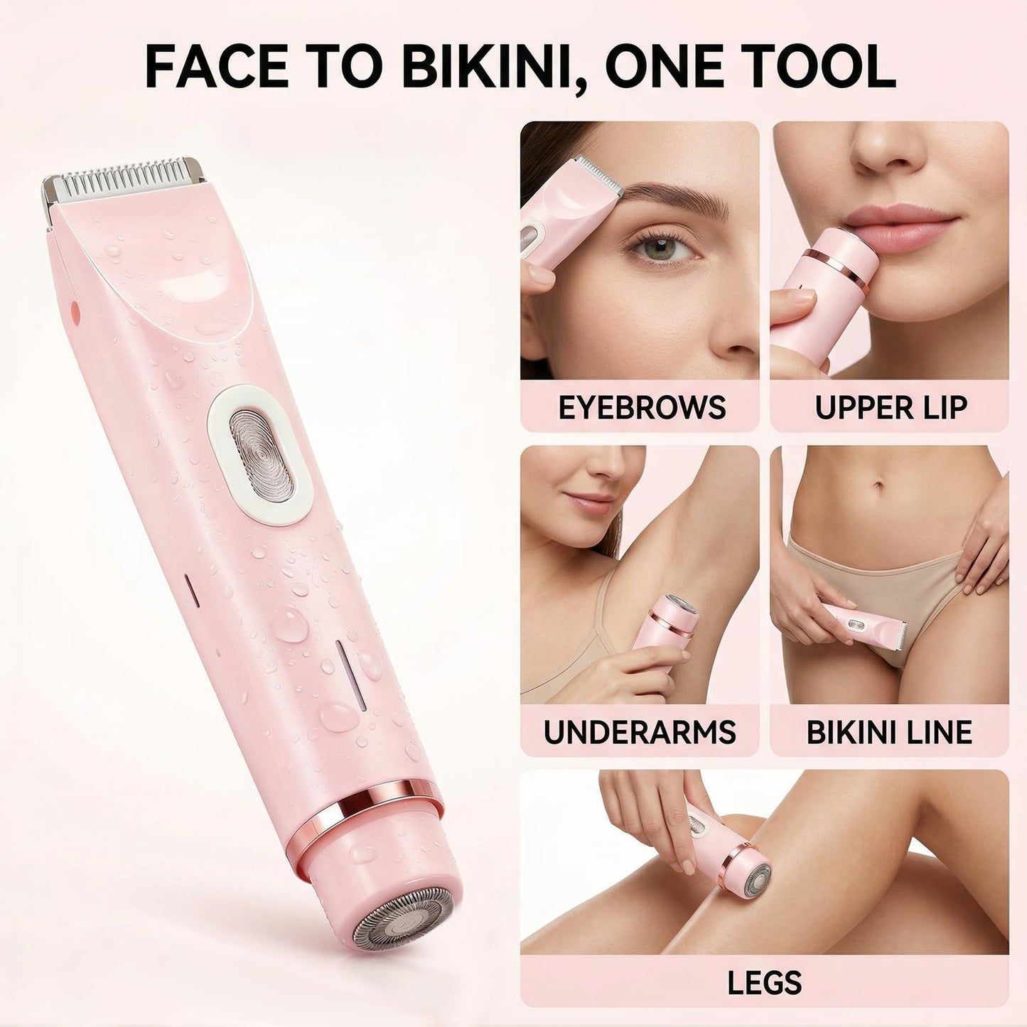 VELOZ 2-in-1 Bikini Trimmer for Women, Dual Head Electric Razor for Bikini Line, Face, Legs & Underarms, IPX7 Waterproof Cordless Shaver for Wet & Dry Use, Gentle Grooming for Sensitive Skin