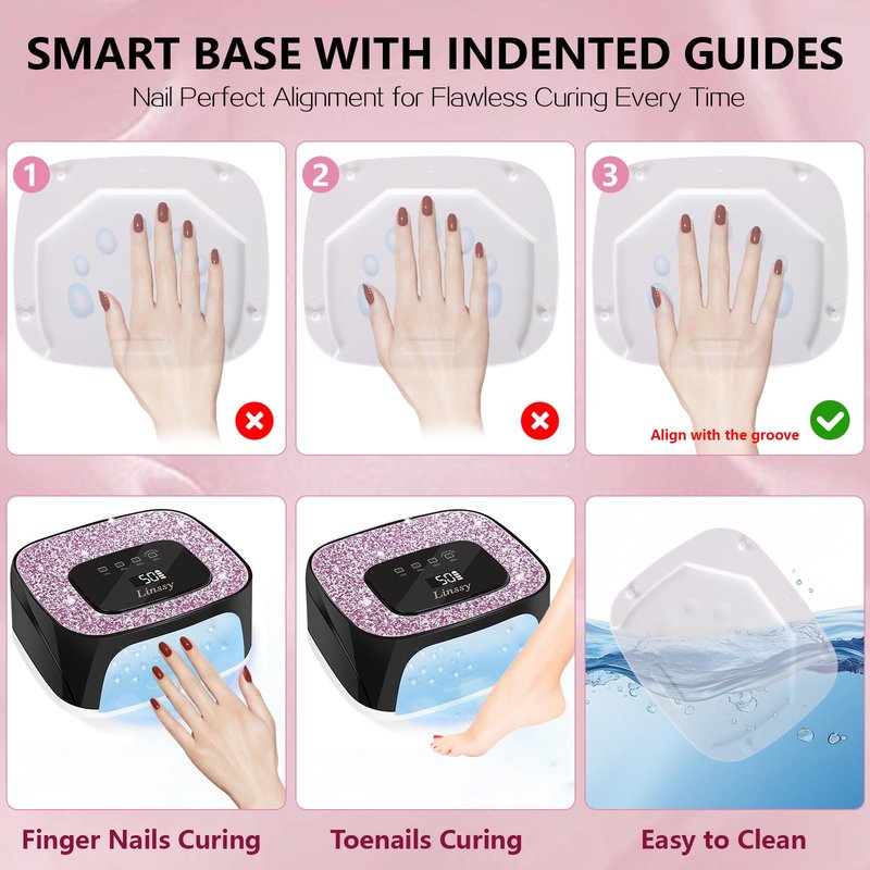 Linssy Rechargeable UV/LED Nail Lamp with Auto Sensor, Portable Cordless Gel Nail Dryer Light 4 Timings & Diamond LCD Screen, UV Light for Gel Nails at Home Salon (Black)