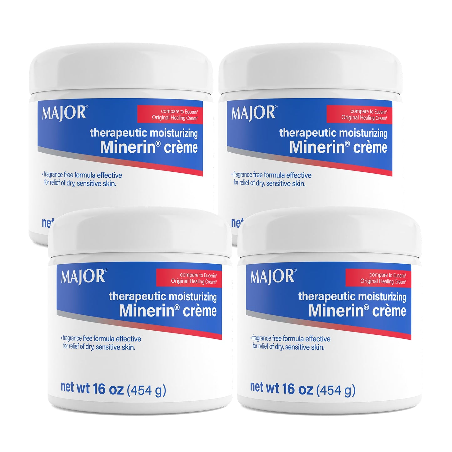 MAJOR Therapeutic Moisturizing Minerin Créme - Body Cream Moisturizer for Dry Skin - Fragrance-Free - 16 Oz. (4 Pack)