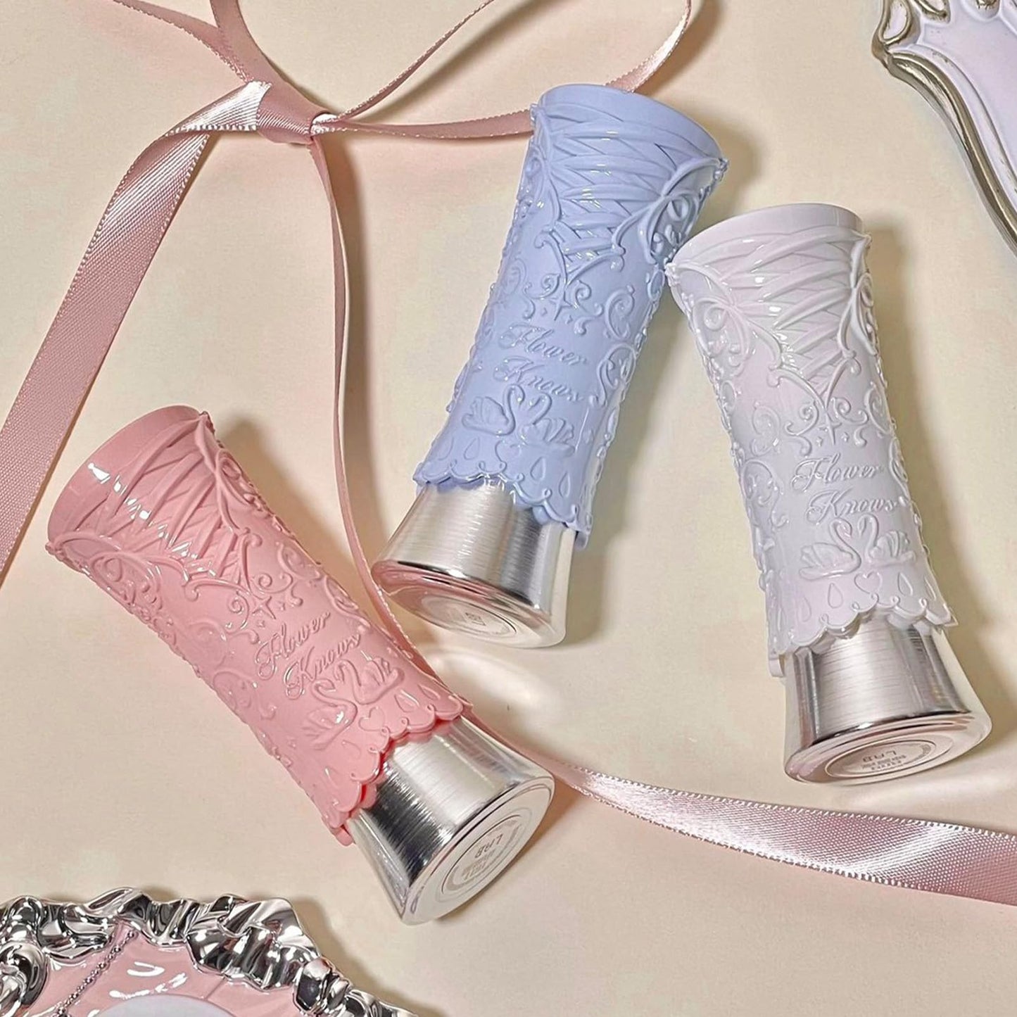 Flower Knows Swan Ballet Shine Lipstick,Hydrating Solid Lip Gloss,Moisturizing Pink Tinted Lip Balm-Long Lasting Lip Gloss in Balm for Girls&Women(B06 Blue Ribbon)