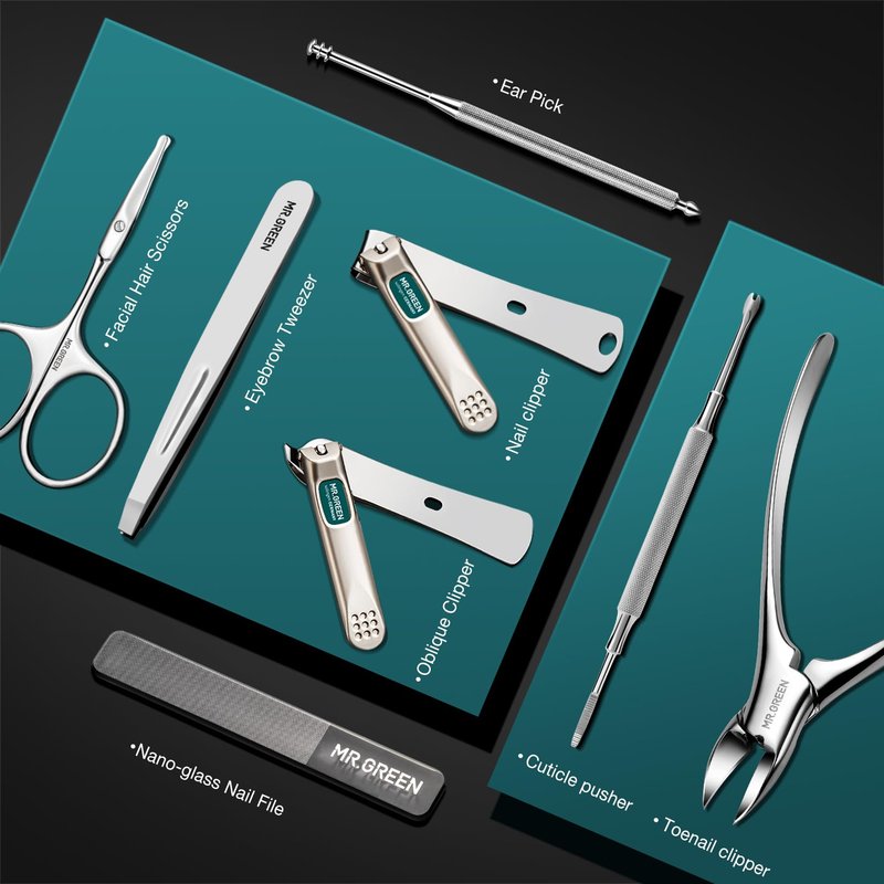 MR.GREEN Nail Clipper Sets 8 in 1 Pedicure Kits Stainless Steel Manicure Sets Personal Care Tools with Microfiber Leather Case (Mr-6658)