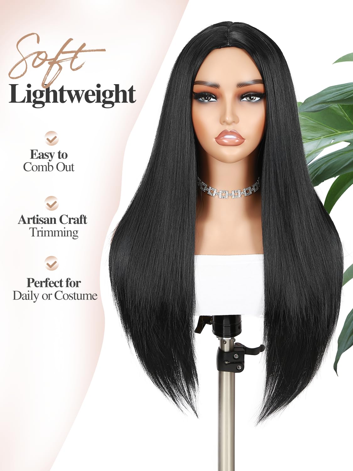 Long Black Wigs Straight Black Hair Dye Wig for Women Middle Part Synthetic Heat Resistant Natural Hair for Party or Halloween Costume Full Black Wigs for Girls