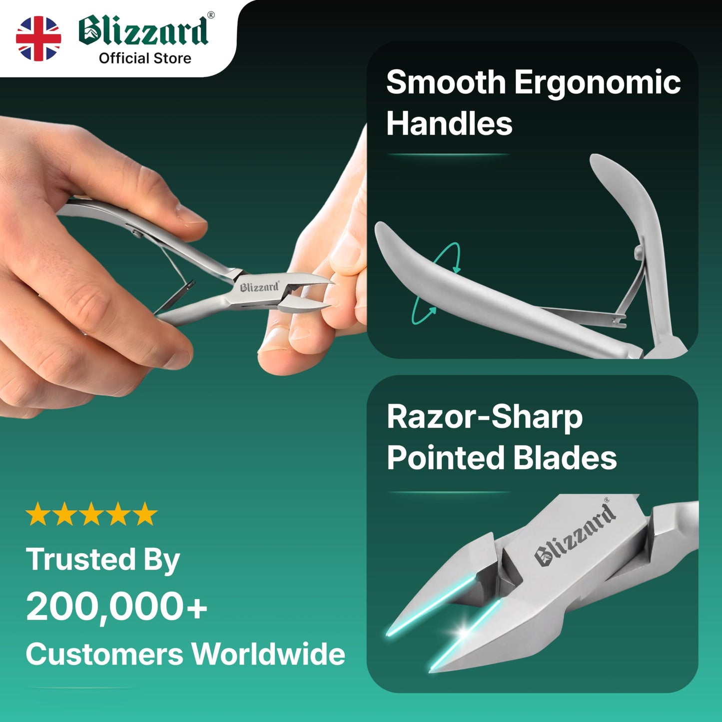 Blizzard Ingrown Toenail Clippers - Podiatrist Toenail Clippers for Thick Nails for Seniors - Ingrown Nippers for Men - German Steel Podiatry Tool with Toenail File - 13cm Arrow Head