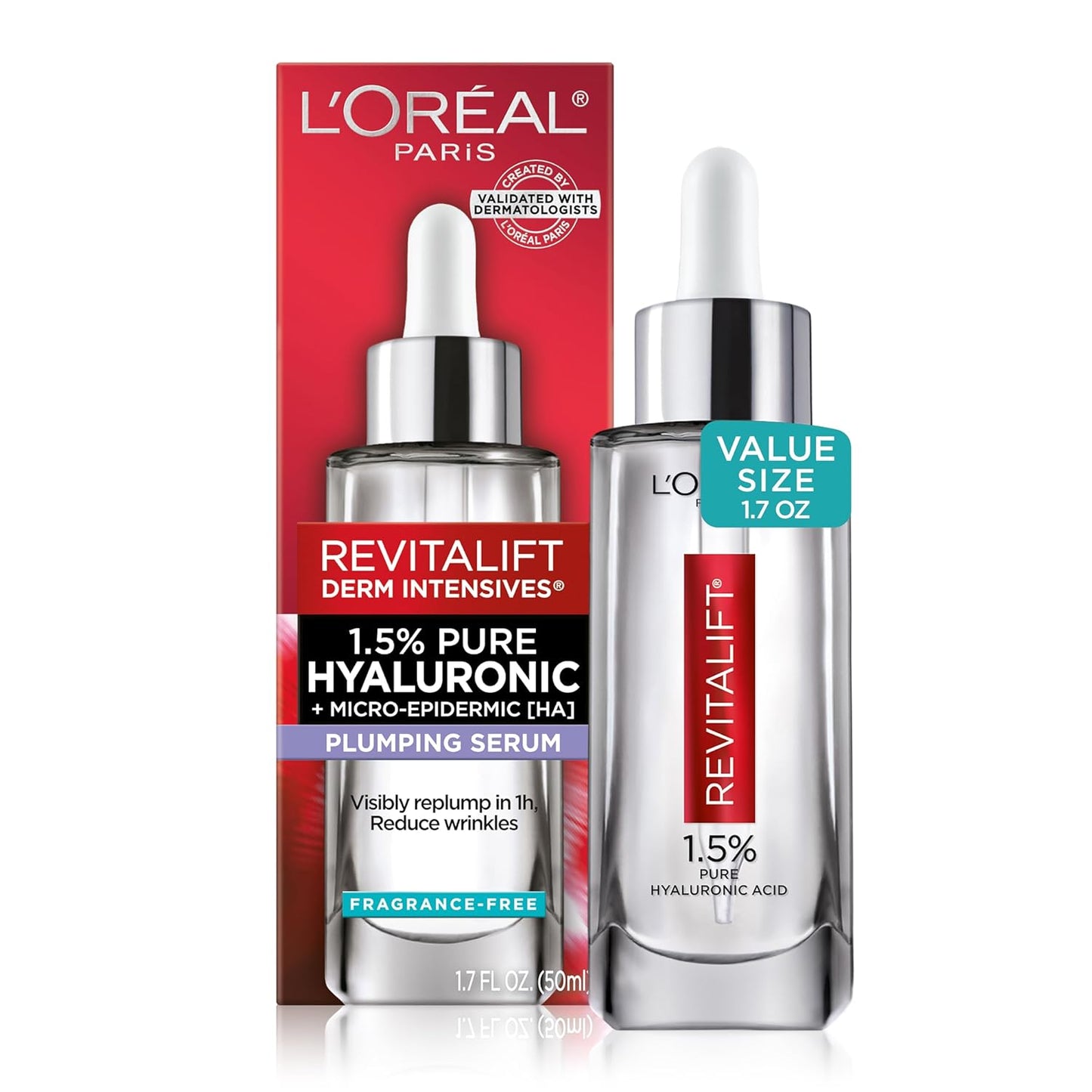 L'Oreal Paris Revitalift Hyaluronic Acid Face Serum - Hydrate & Reduce Wrinkles | Fragrance-Free 1.7 oz