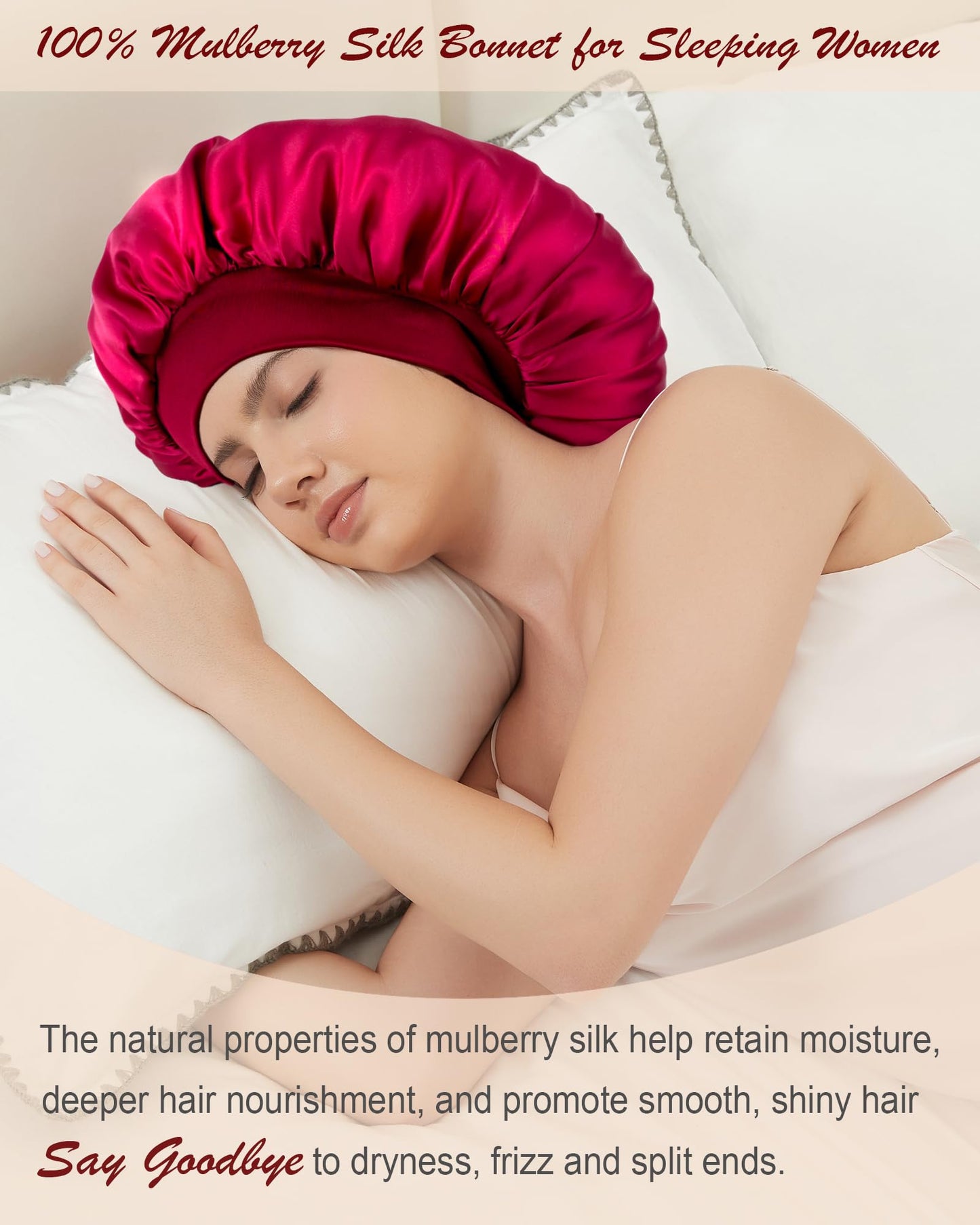 100% Mulberry Silk Bonnet for Sleeping Women, Real Pure Silk Hair Bonnets for Women Sleeping, Double Layer Sleep Cap with Soft Elastic Band for Curly Hair