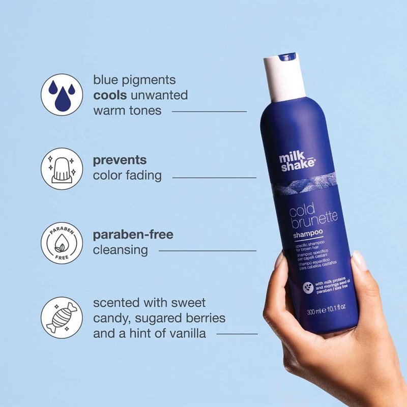 Cold Brunette Shampoo - Toning Shampoo with Blue Pigment to Neutralize Orange & Red | Strengthens & Boosts Shine, SLS/SLES-Free