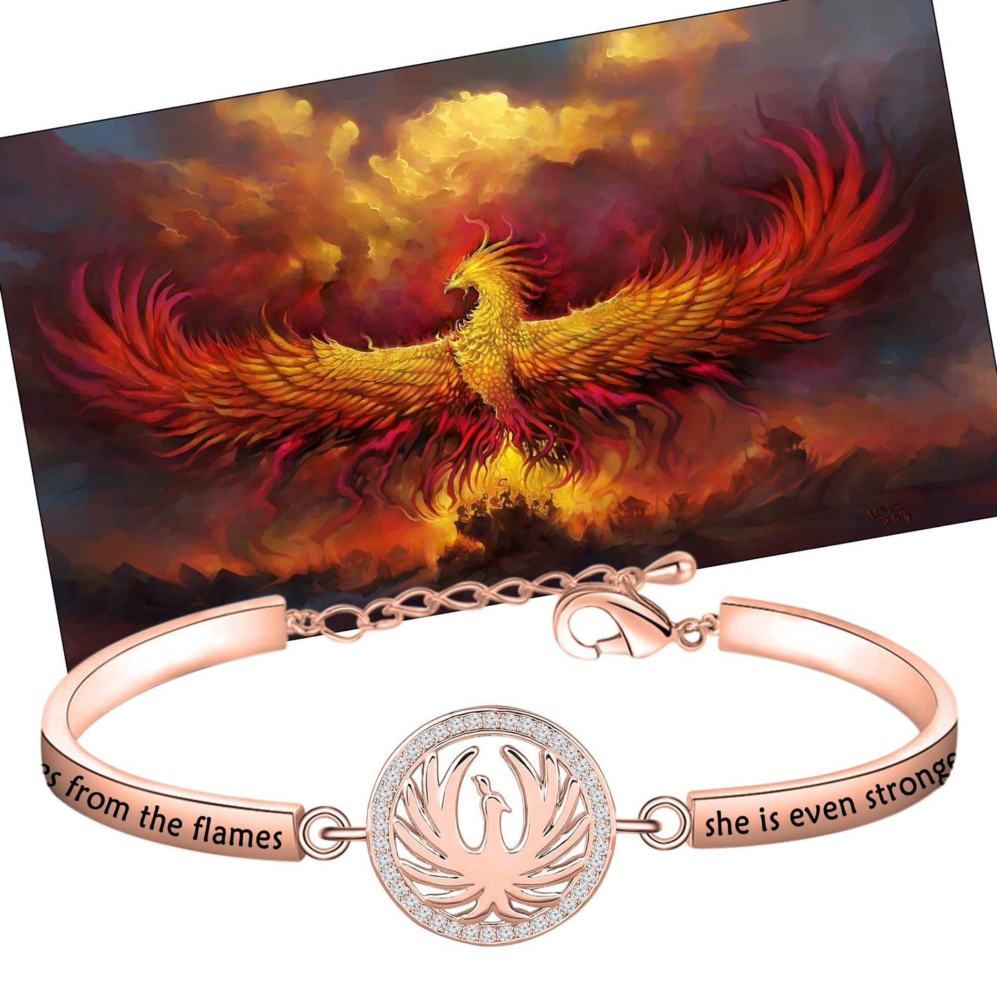 CYTING Phoenix Inspirational Quote Bracelet - Motivational Bird Jewelry Gift - When the Phoenix Rises From the Flames She Is Even Stronger Than Before