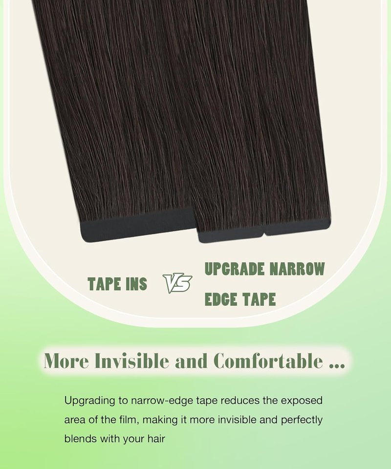 Tape In Hair Extensions - 16 Inch Human Hair - Darkest Brown - 20 Pcs, 50g