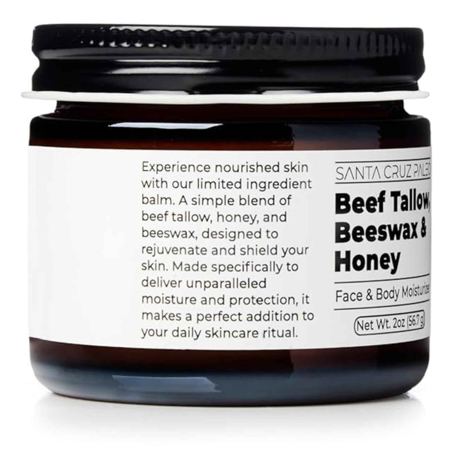 Santa Cruz Paleo Beef Tallow for Skin, Grass Finished & Grass Fed Beef Tallow and Honey Balm Body & Face Moisturizer, Organic Beeswax and Organic Honey, Light Scent, Moisturizing Natural Formula, 2 Oz